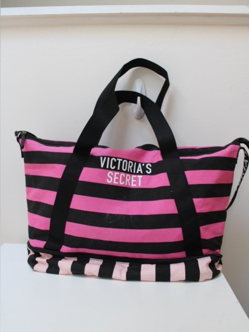 Victoria's Secret Pink and Black Striped weekender tote bag